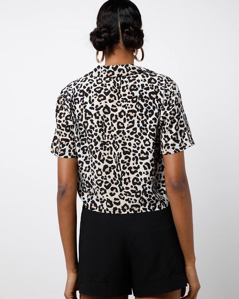 Animal Print Shirt Top with Tie-Up