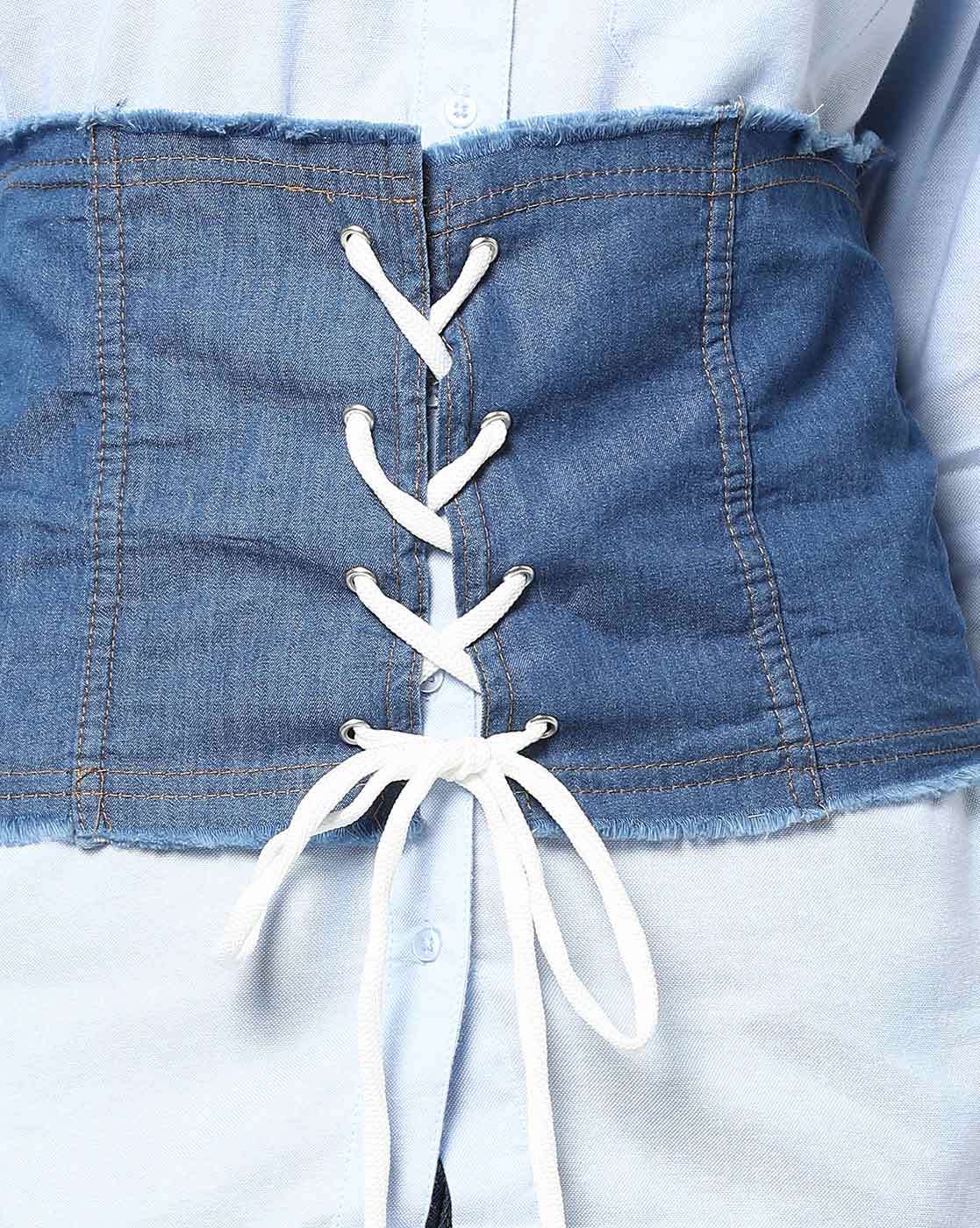 Buy BLUE CONTRAST-STITCH DENIM CORSET for Women Online in India