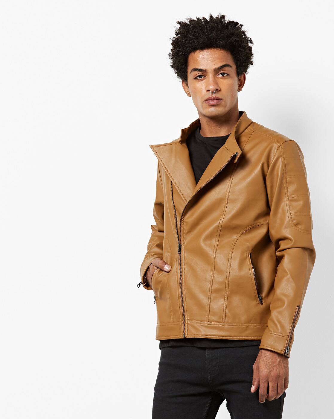 ajio leather jacket