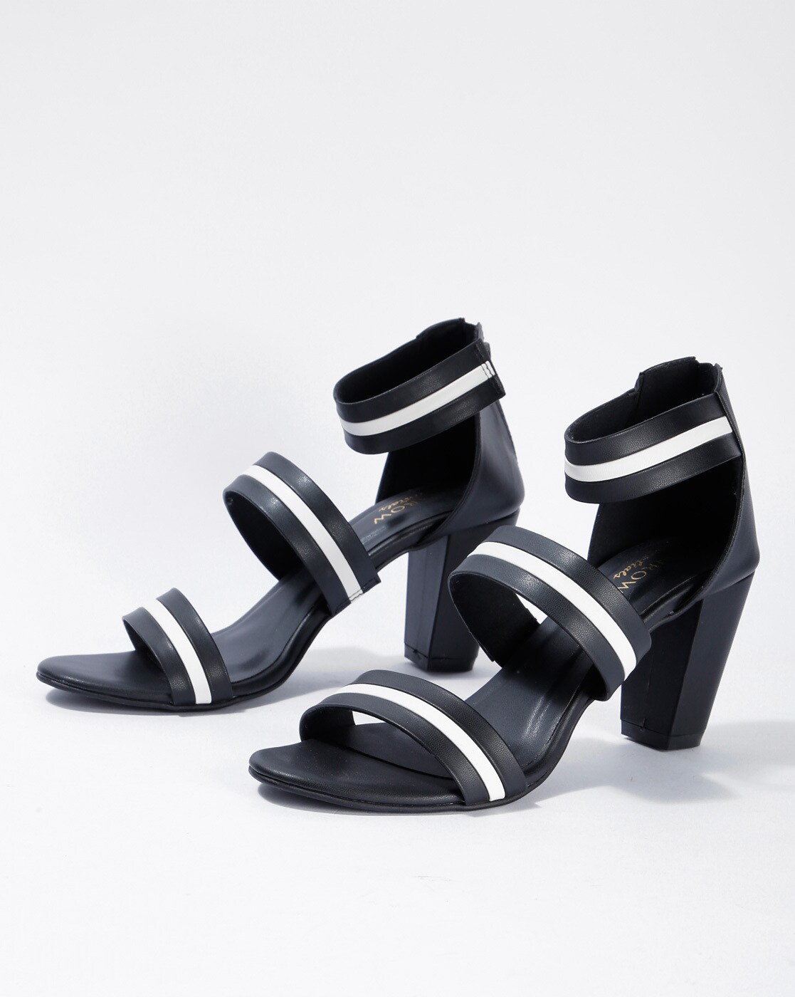 black and white striped block heel