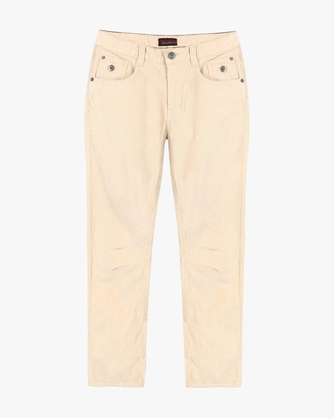 Cream Flat Front 8 Wale Corduroy Trousers | New & Lingwood