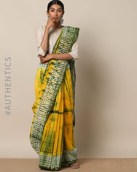 Banarasee Organza Silk Mix Saree With Shibori Dye & Zari Border-Multic