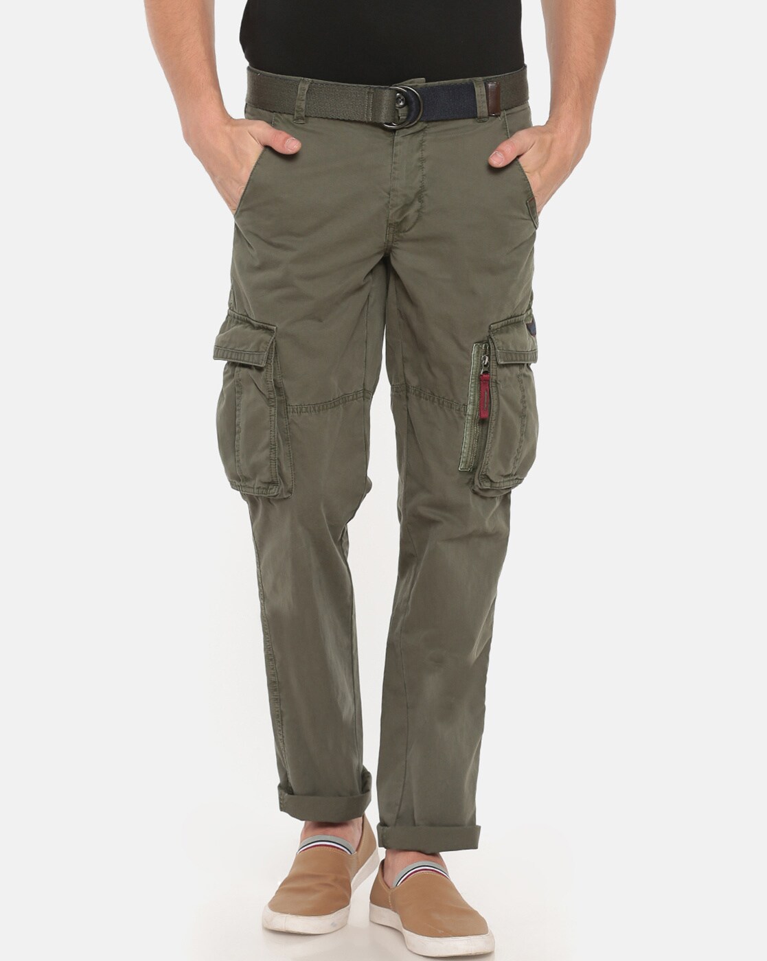 Buy tbase Mens Olive Regular Fit Cargo Pants for Men Online India