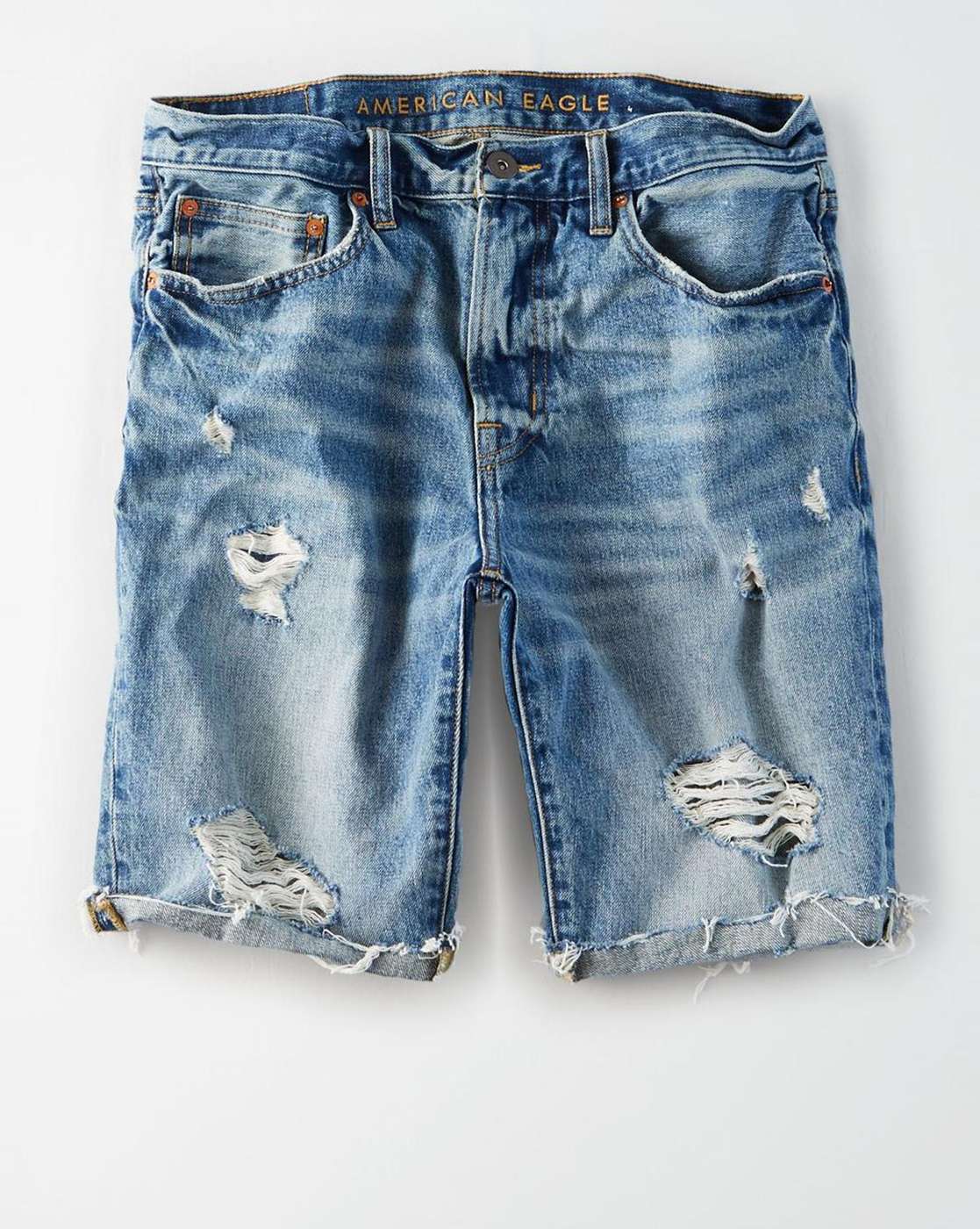 Mens denim store distressed shorts