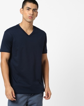 mens blue v neck t shirt