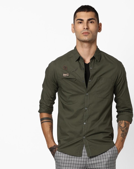 Spykar olive cheap green shirt