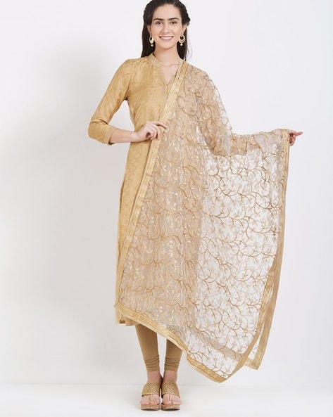 Floral Embroidered Net Dupatta Price in India