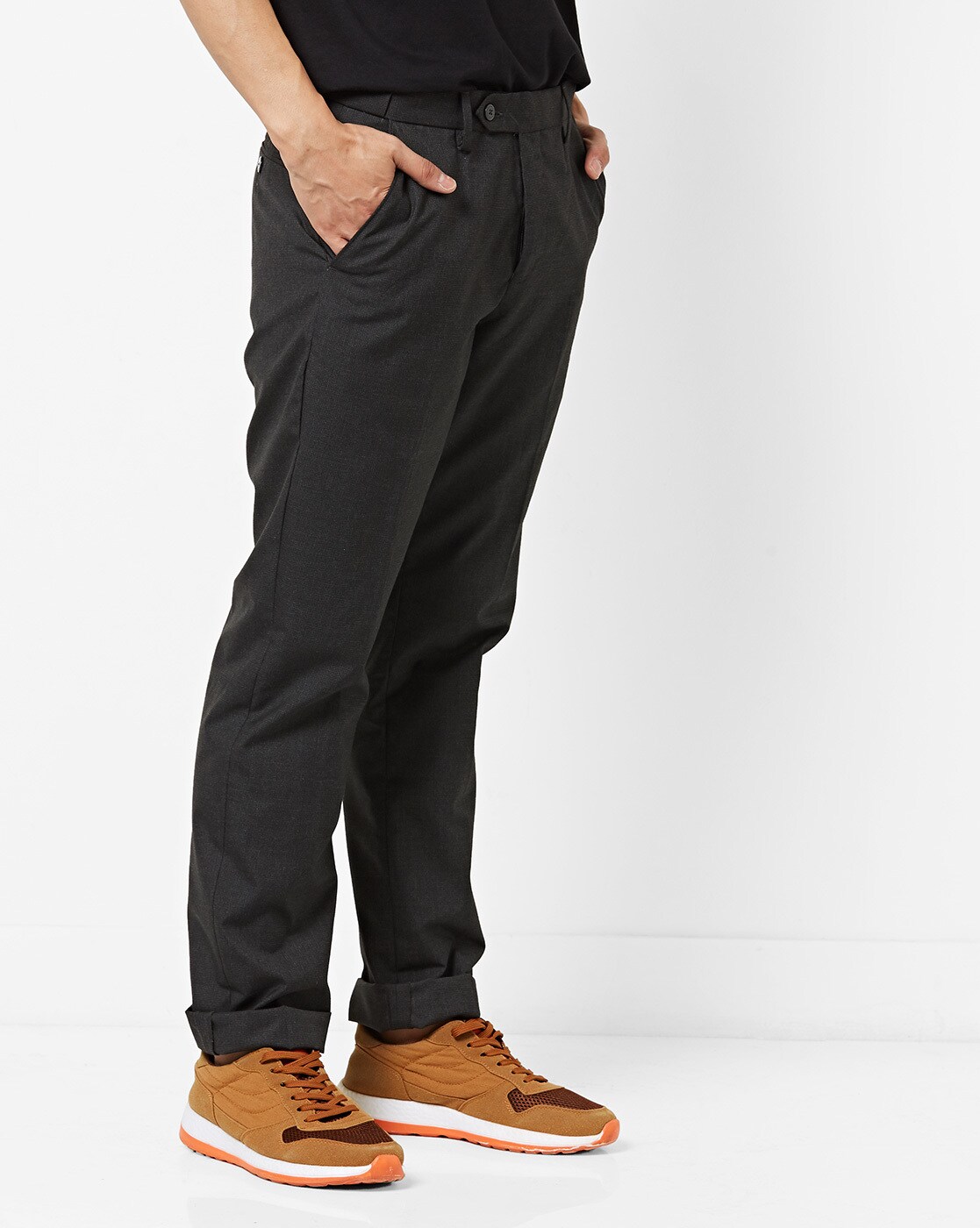 Peter England Casual Trousers  Buy Peter England Men Beige Solid Carrot  Fit Casual Trousers Online  Nykaa Fashion