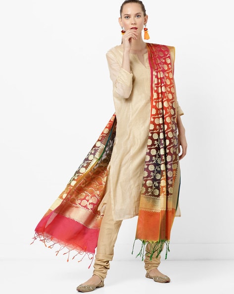 Woven Banarasi Silk Dupatta with Fringes Price in India