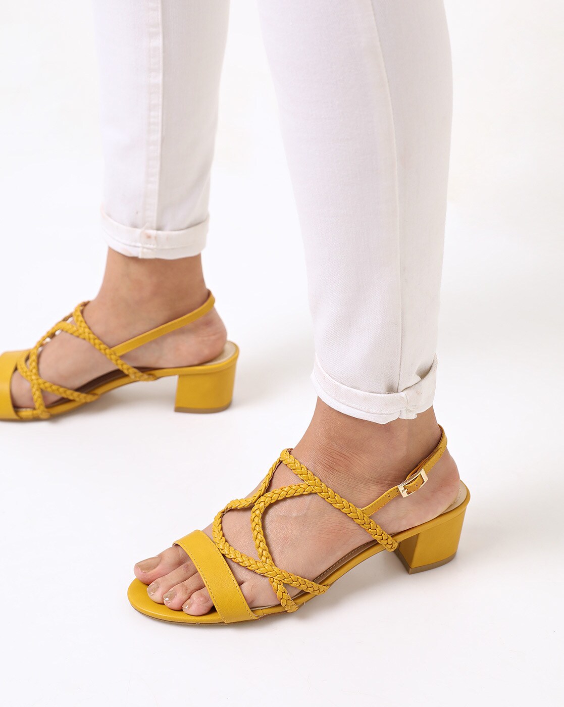 Buy Mustard Yellow Heeled Sandals for 