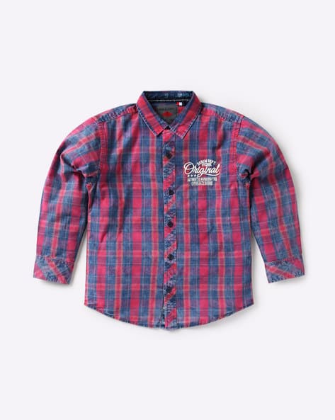 Checked Shirt with Embroidered Typography view 2