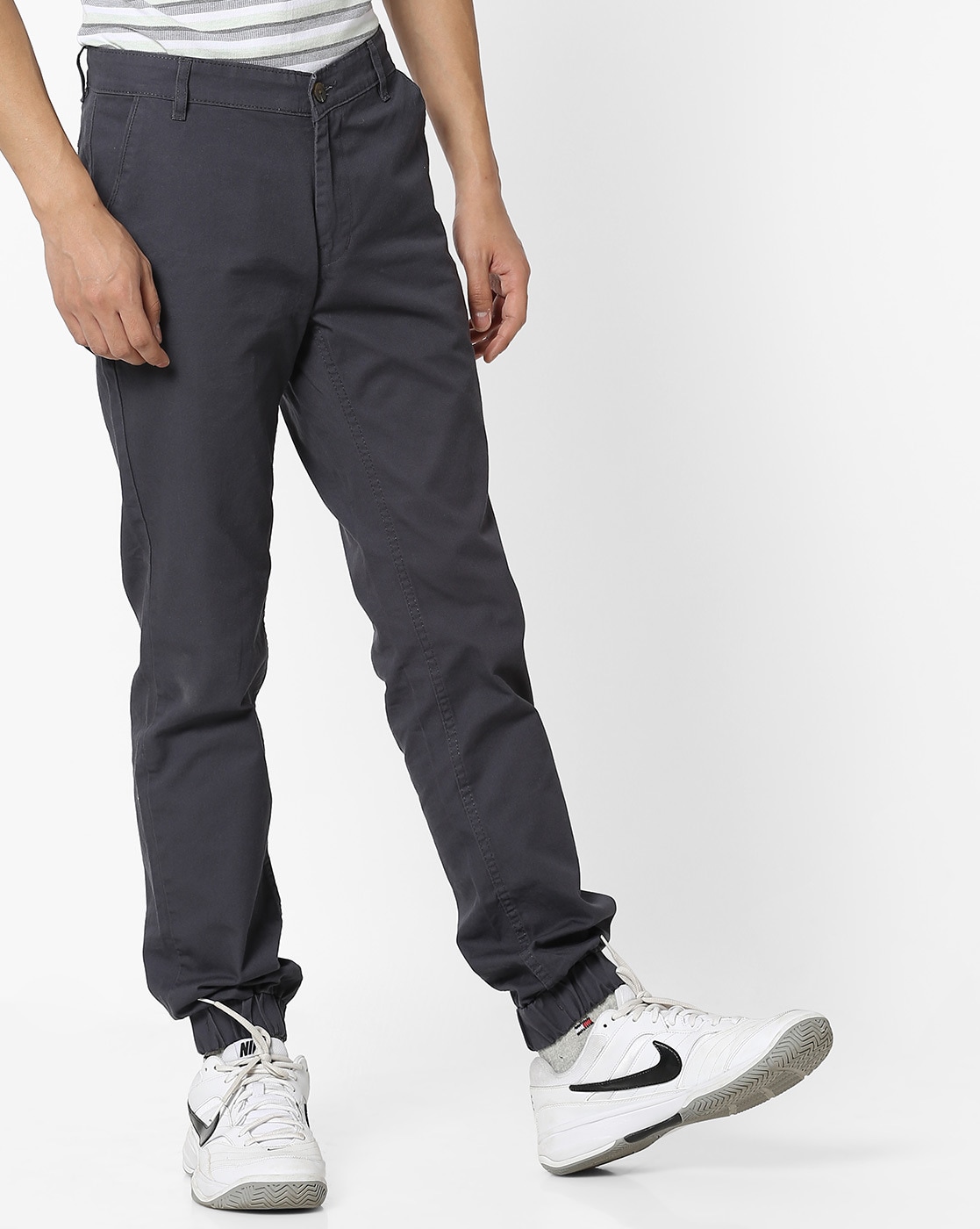 Navy Champion Mens Stretch Cotton Twill Cuffed Trousers  Get The Label