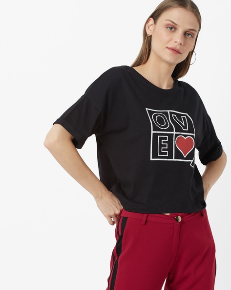 Boxy T-shirt with Typographic Print