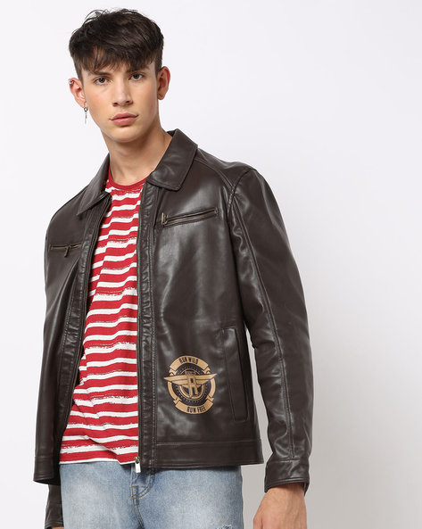 Ajio leather jacket sale