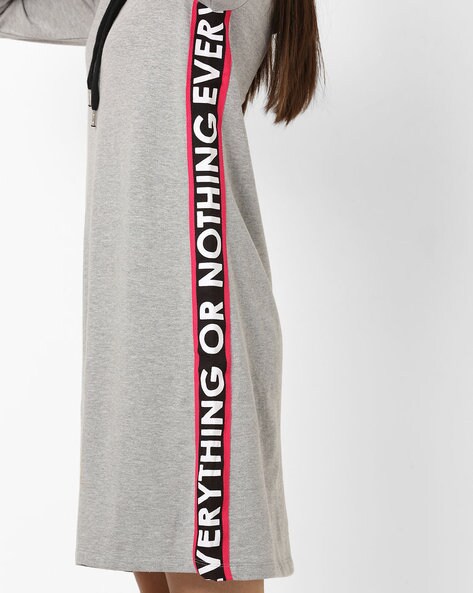 Typographic Print Hooded Shift T-shirt Dress