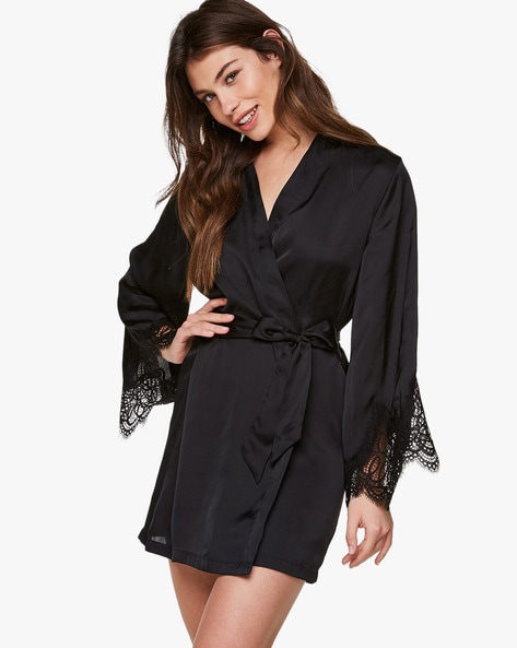 Wrap Night Dress with Lace Inserts