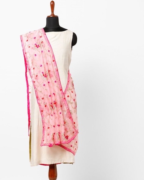 Floral Embroidered Dupatta with Contrast Hem Price in India
