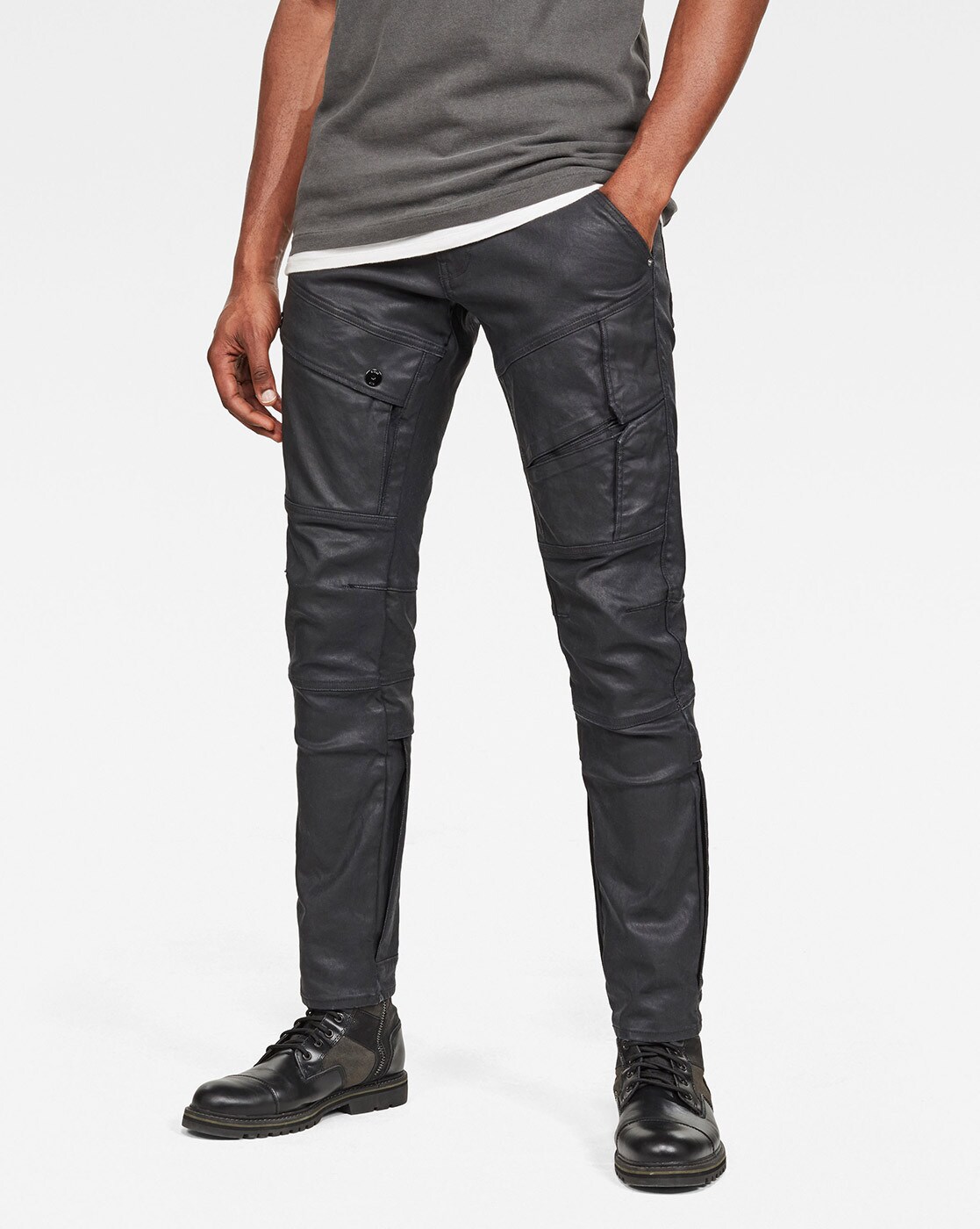 black coated biker jeans