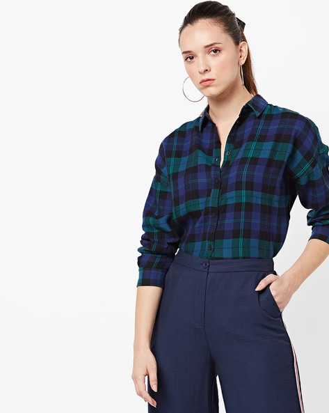 Blue green shop check shirt womens