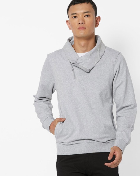 grey turtleneck sweatshirt