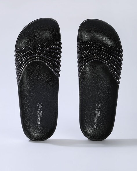 Black beaded best sale flip flops