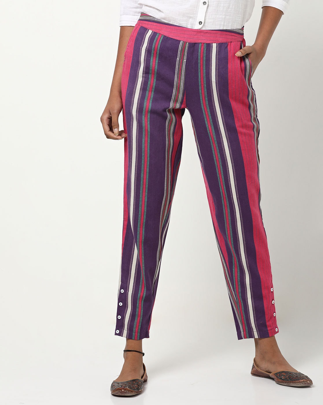 striped purple pants