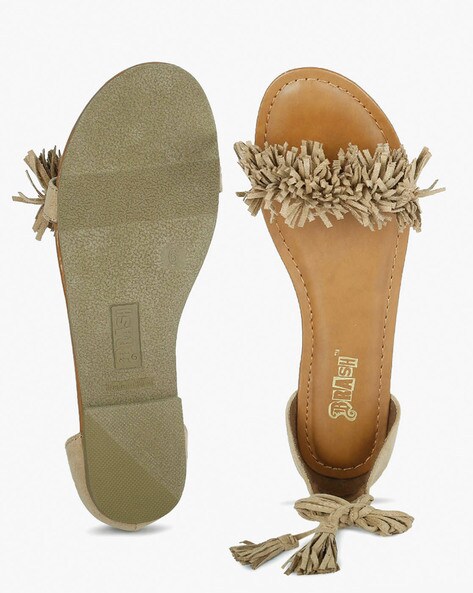 Tod's Metallic Gold Leather Fringe Slingback Flat Sandals Size 37 -  ShopStyle