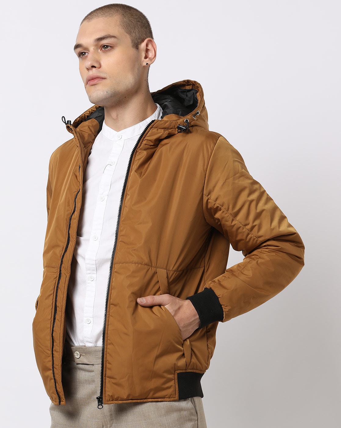 mens brown hooded jacket