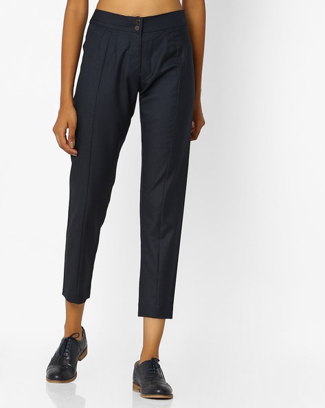 Buy LK Bennett Keaton Navy Blue Wide-Leg Cropped Trousers from Next USA