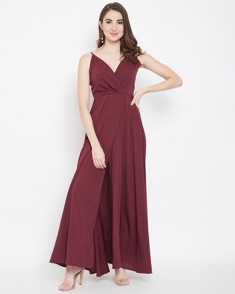 V-neck Gown Dress with Slit