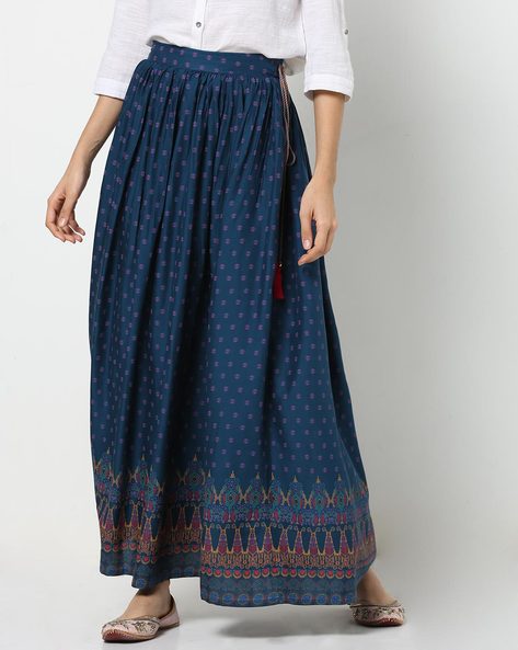 Printed Flared Skirt with Tassels