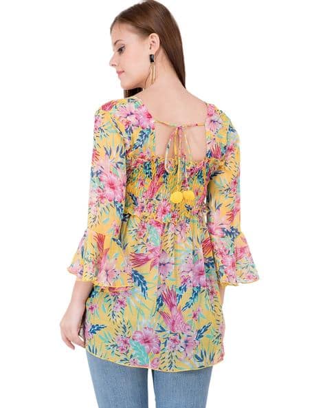 Floral Print Top with Bell Sleeves (Image - 1)