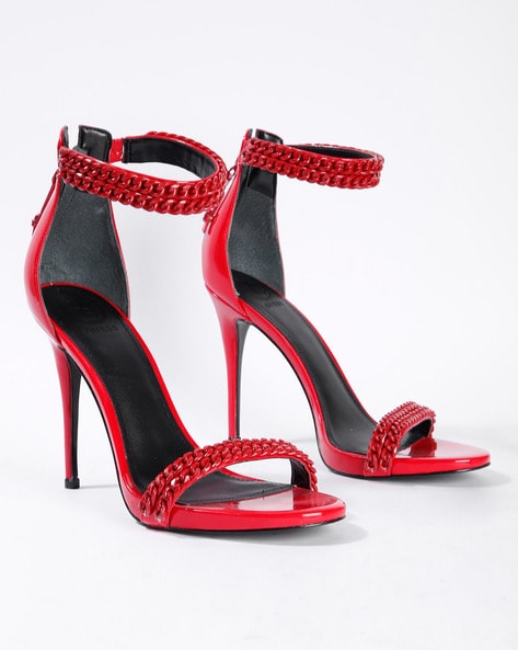 red ankle strap stilettos
