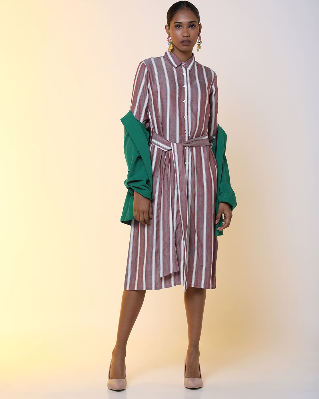 Maroon striped shirt dress Clearance