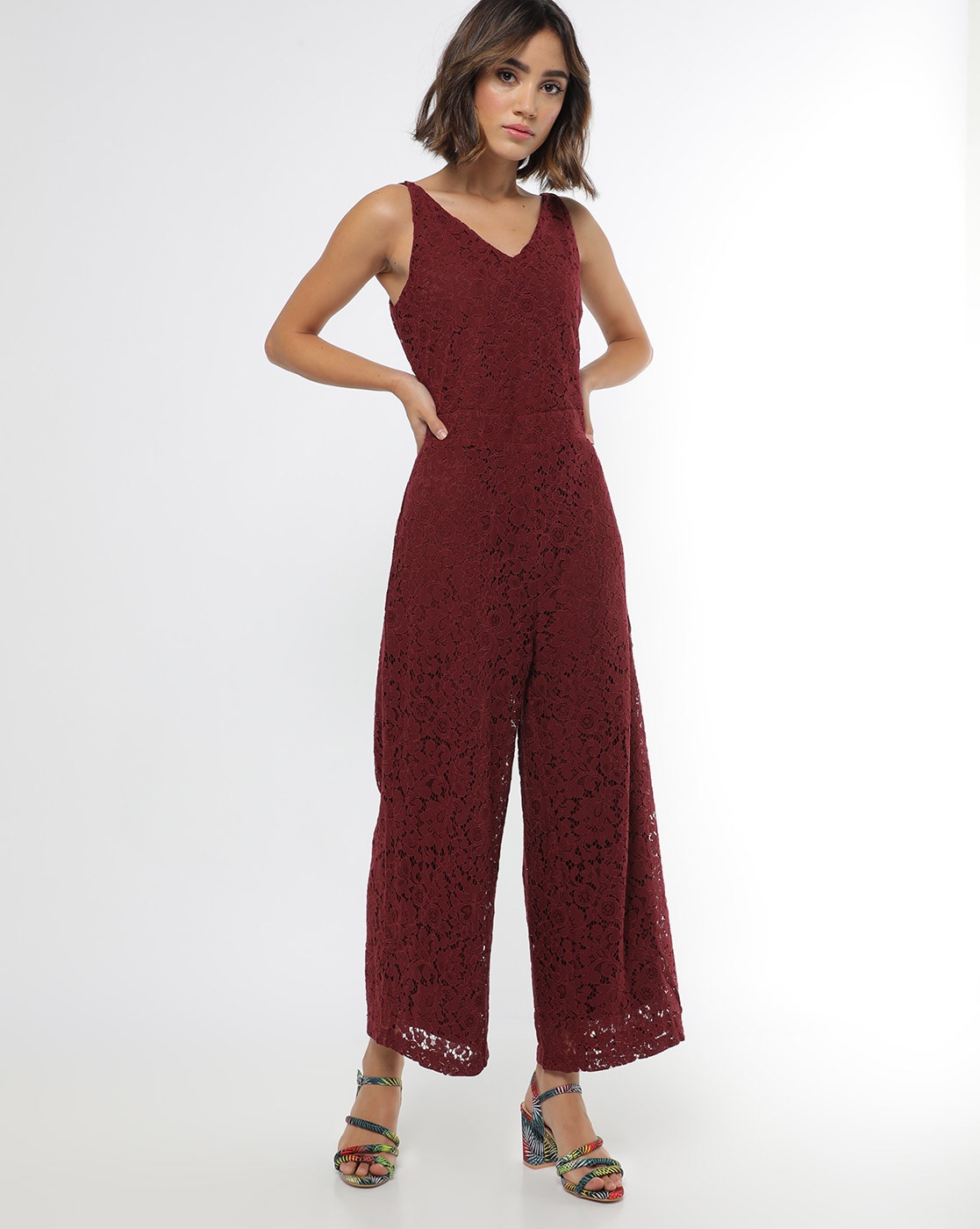 maroon lace jumpsuit