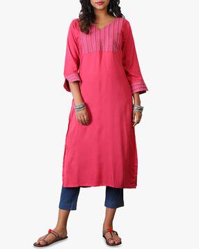 Heart Of Gold Straight Kurta with Contrast Stitch Panels