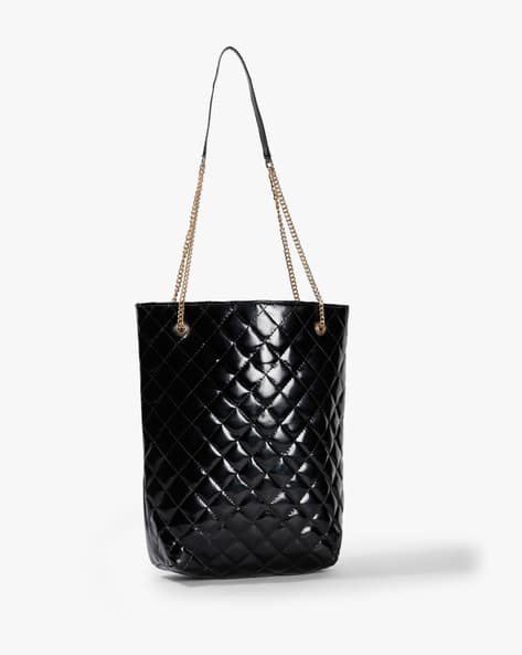 Quilted Bucket Bag with Metal Pull-Through Chain Strap