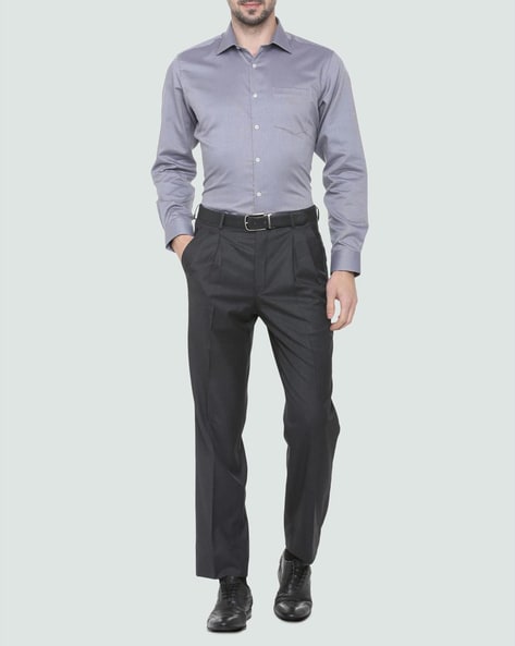 Buy Louis Philippe Permapress Men Navy Blue Slim Fit Solid Formal Trousers   Trousers for Men 8852403  Myntra