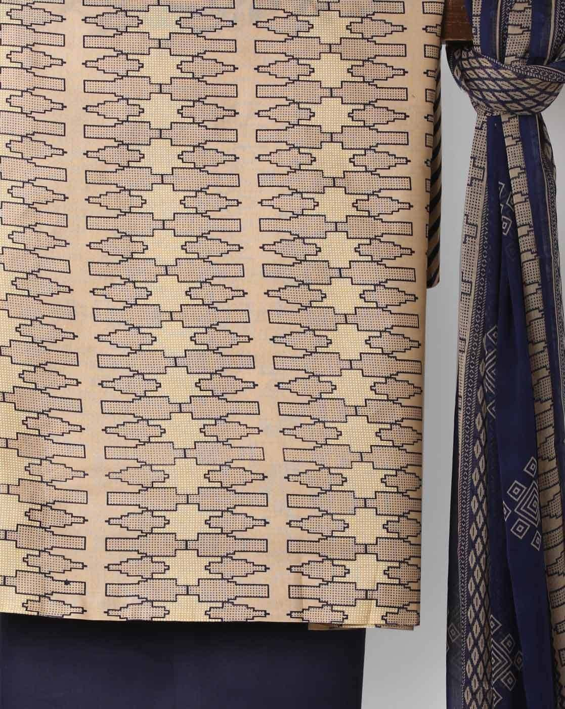 Buy Beige Navy Blue Dress Material for Women by Vaamsi Online