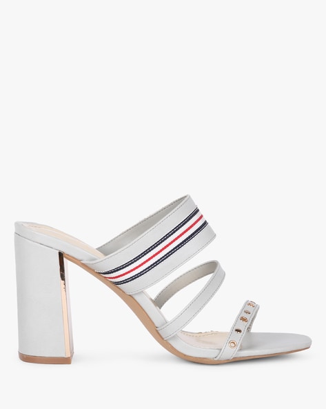 strappy block heel mules