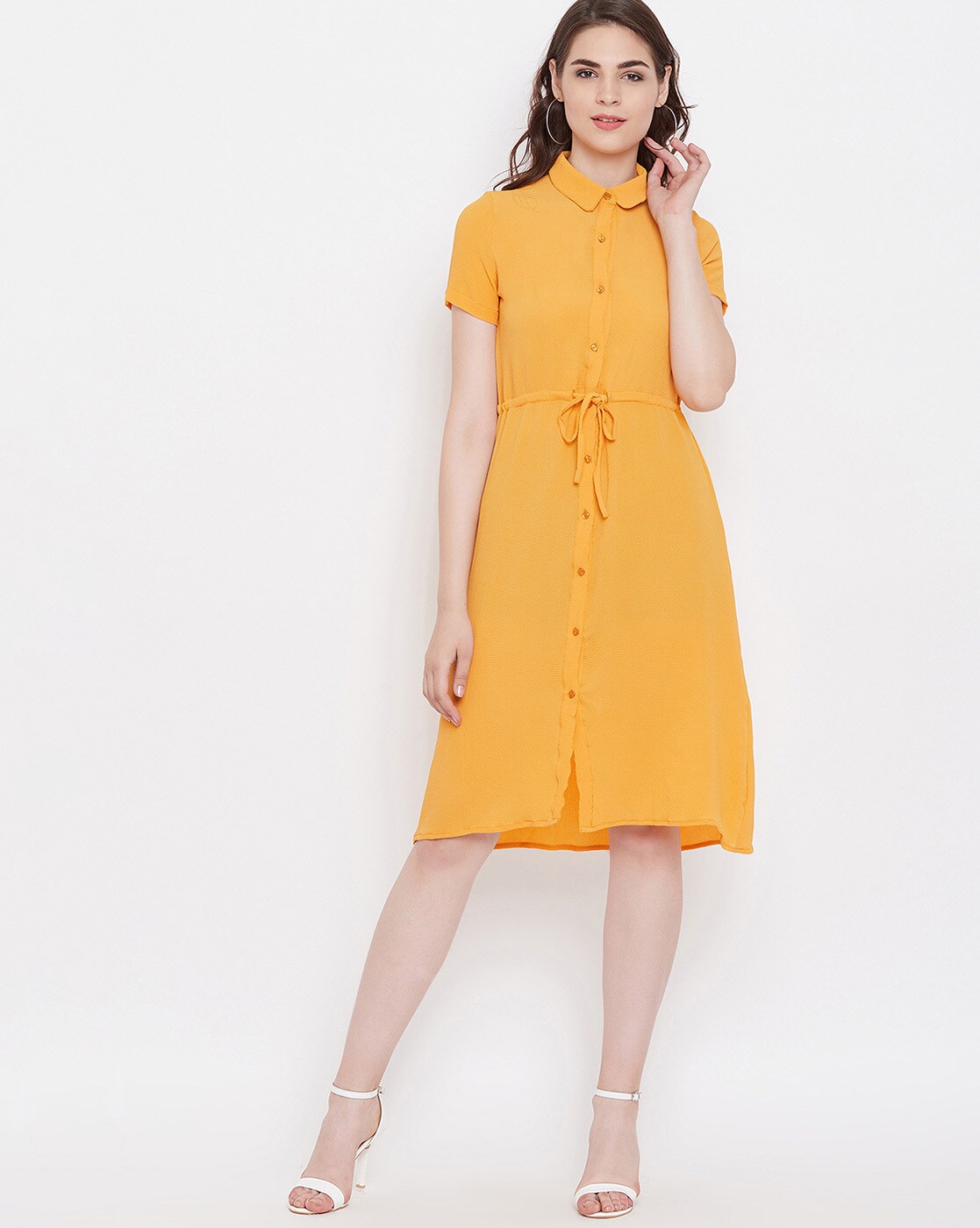 yellow button down shirt dress