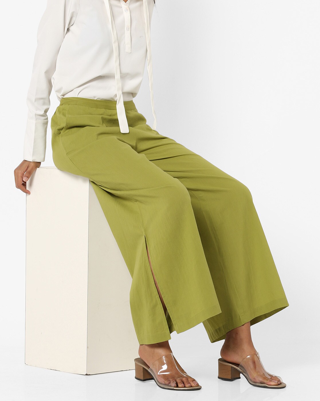 Buy Green Handcrafted Rayon Slub Culottes for Women | FGCT23-01 | Farida  Gupta
