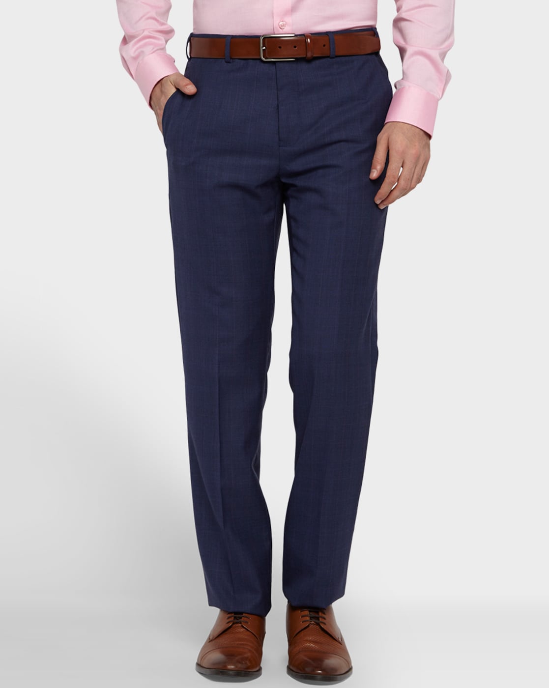 fcity.in - Elanhood Blue White Slim Fit Formal Trouser Formal Pant For Men