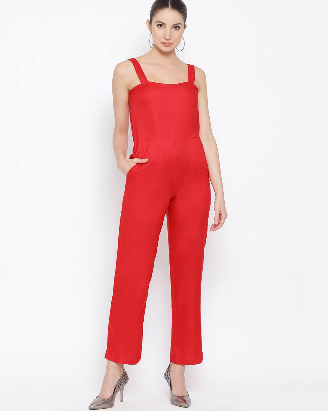 red jumpsuit with pockets