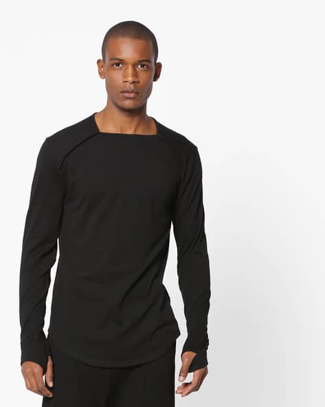 Buy KULTPRIT Longline T-shirt with Thumbho Online | Ajio.com
