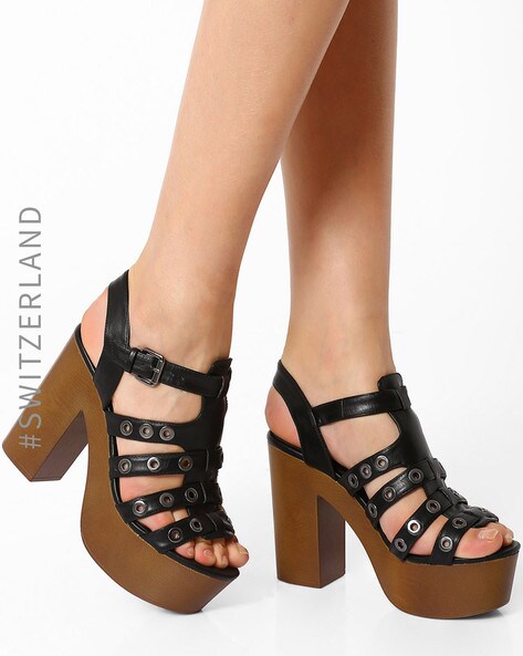 Buy Black Block Platform Heels by Tiesta Online at Aza Fashions.