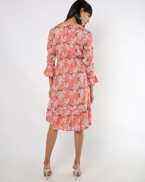 Floral Print A-line Dress with Drawstring Waist (Image - 1)