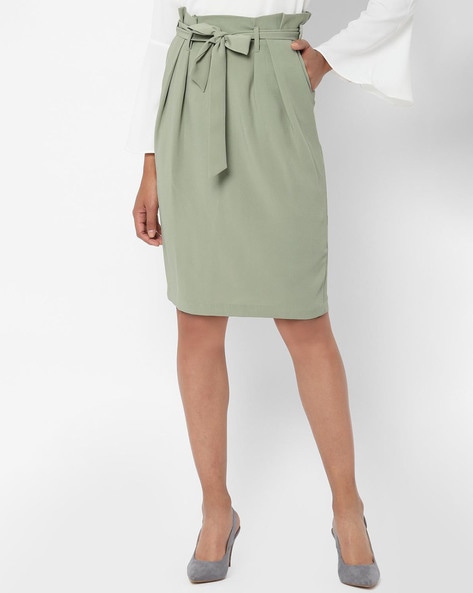green pencil skirt with belt loops