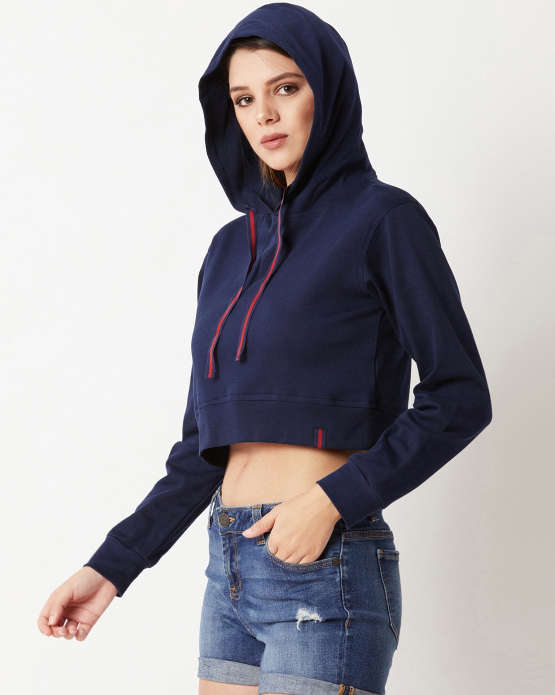 cropped navy hoodie