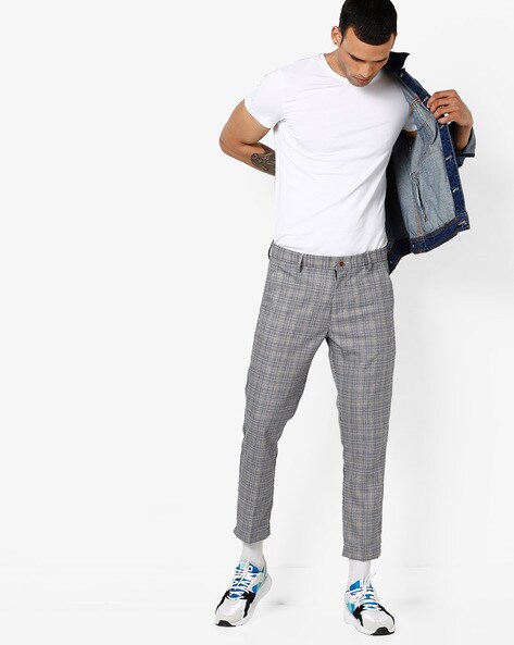 Dark Grey Check Slim Crop Trousers | New Look